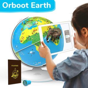 alt =" Shifu Orboot Earth, A boy holding a tablet over the world globe"