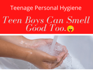 "Hands washed under an opened water tap ,with a poster on top written Teenage Personal Hygiene"