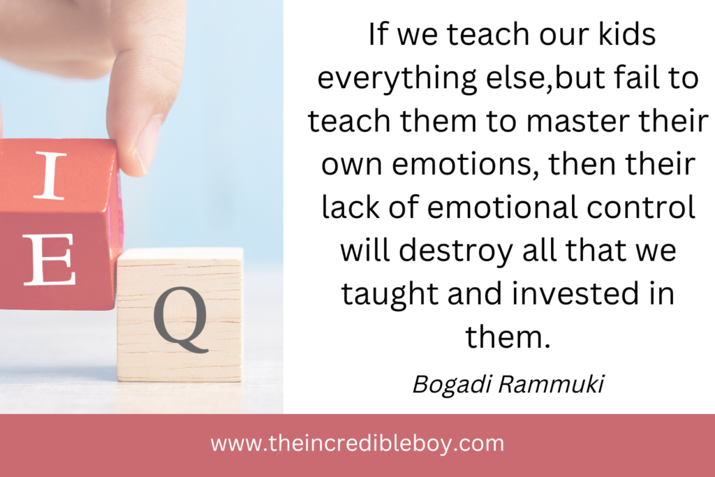 alt = " Picture of IQ turned into EQ with a quote by Bogadi Rammuki that says   If we teach our kids everything else,but fail to teach them to master their own emotions, then their lack of emotional control will destroy all that we taught and invested in them."